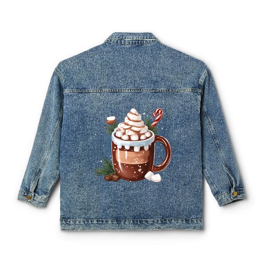Festive Hot Chocolate with Marshmallows Classic Women's Denim Jackets