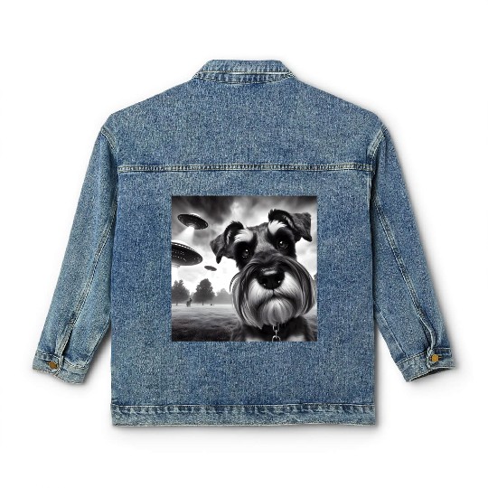 Miniature 2 Schnauzer Funny Graphic Selfie UFOs We Classic Women's Denim Jackets
