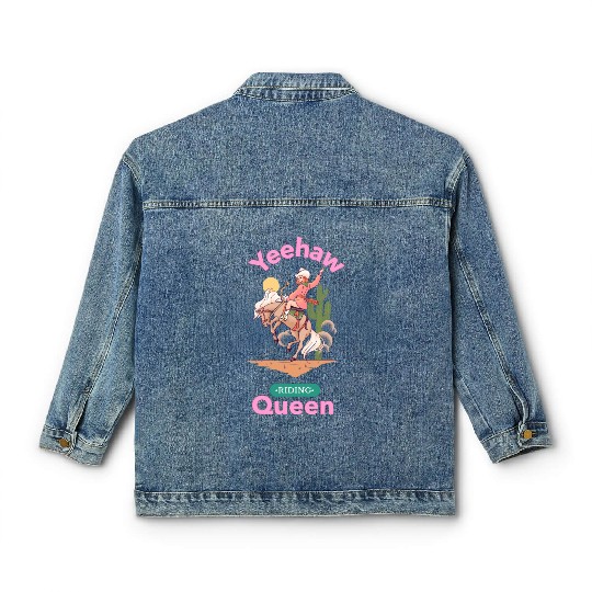 Yeehaw Queen, girl horse riding Classic Women's Denim Jackets.