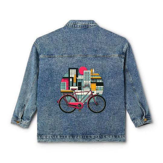 Bike Bicycle City With Bauhaus Architecture Art Classic Women's Denim Jackets