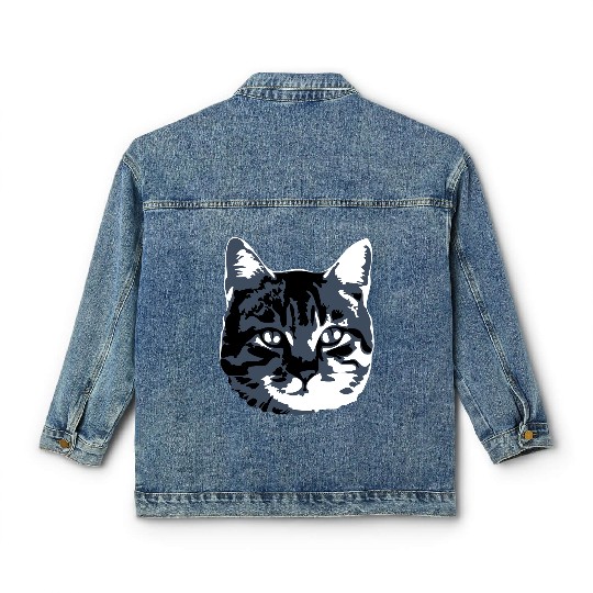 Cat Lover Realistic Pet Face Cute Cool Kitten Head Classic Women's Denim Jackets