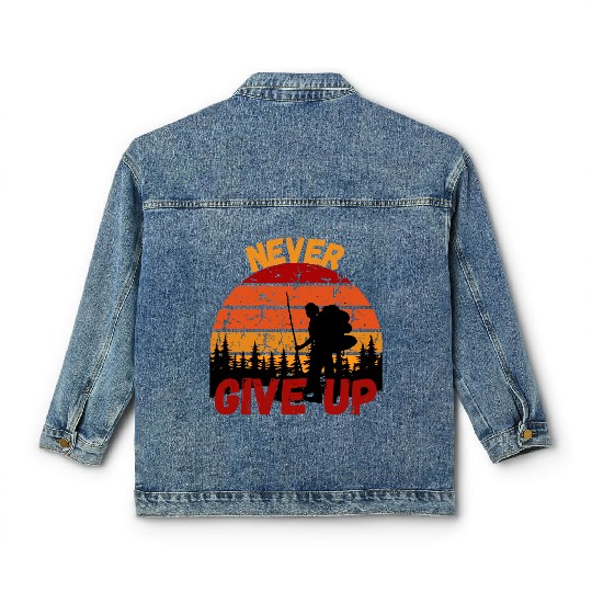 Never Give Up Forest Adventure Design Classic Women's Denim Jackets