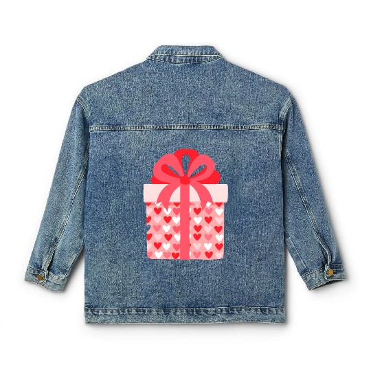 Hearts Gift Box Pattern Design Classic Women's Denim Jackets