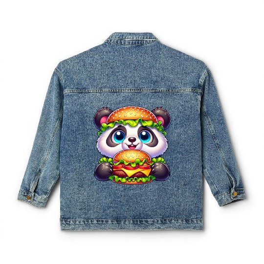 Quirky Panda Burger Funny Fast Food Design Classic Women's Denim Jackets