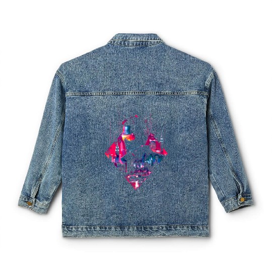 Retro Car Man Vaporwave City Synthwave 90s Classic Women's Denim Jackets