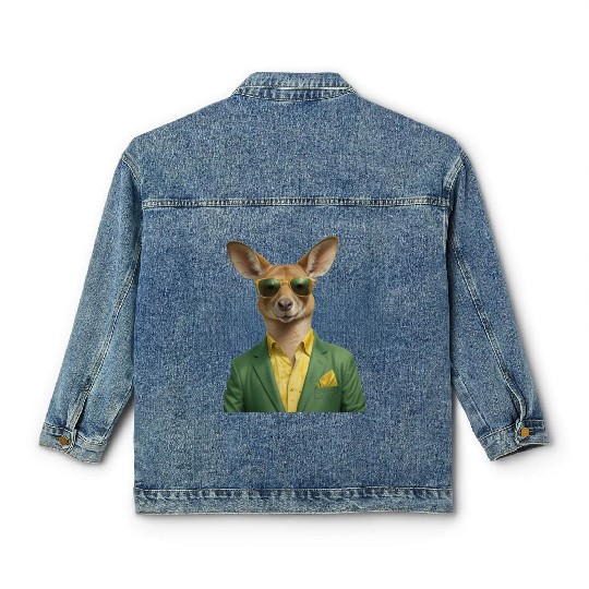Green and Gold Kangaroo 7 Classic Women's Denim Jackets