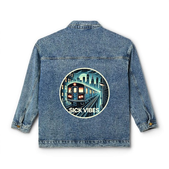 Retro Futuristic Subway Train - Neon Cyberpunk Cit Classic Women's Denim Jackets