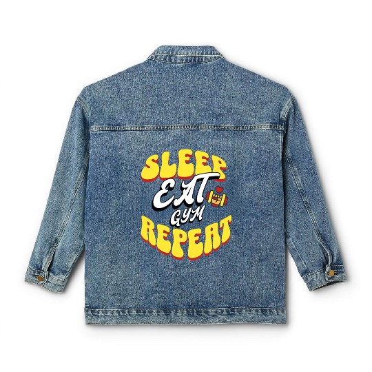 Sleep Eat Gym Repeat Classic Women's Denim Jackets - Fitness Workout Classic Women's Denim Jackets