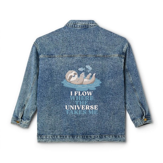 Pisces Zodiac Sloth I Flow Where The Universe Classic Women's Denim Jackets