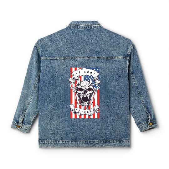 US Army Veteran Skull Classic Women's Denim Jackets