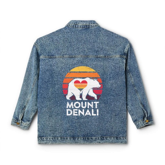 Vintage Bear Mount Denali Sunset Wilderness Classic Women's Denim Jackets