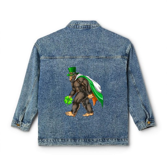 Vintage St Patricks Day Bigfoot Sasquatch Irish Classic Women's Denim Jackets