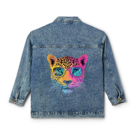 Cheetah Wearing Sunglasses Hipster Style Classic Women's Denim Jackets