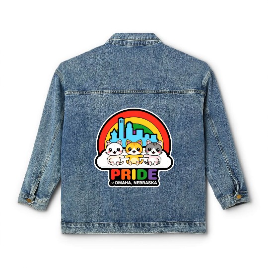 Pride of Omaha City Nebraska USA Rainbow Flag Classic Women's Denim Jackets