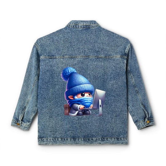 Hardworking Gnome at the Computer Classic Women's Denim Jackets
