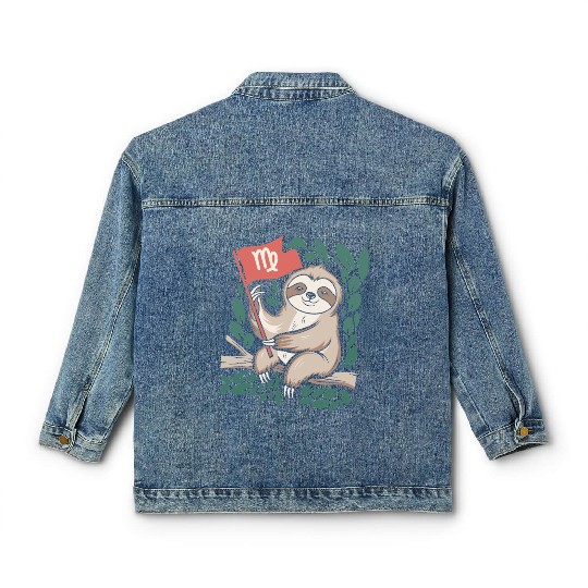 Charming Virgo Zodiac Sloth Embracing the Stars Classic Women's Denim Jackets