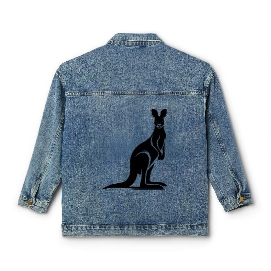 Wild Animal Silhouette With Typical Kangaroo Pose Classic Women's Denim Jackets