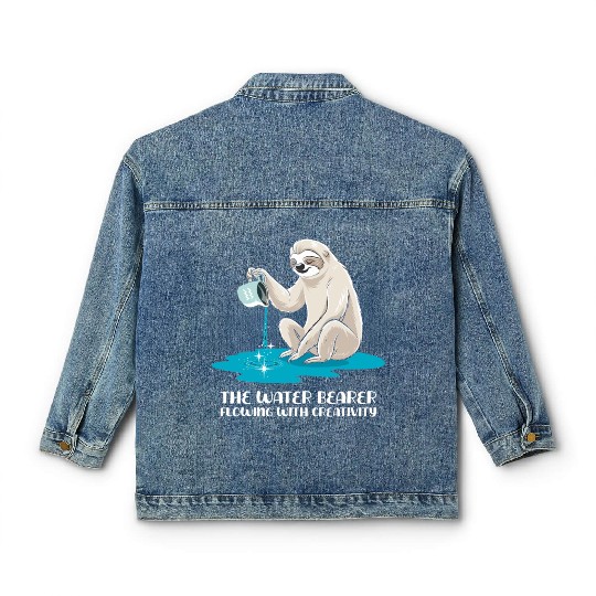 Aquarius Zodiac Sloth: The Water Bearer Flowing Classic Women's Denim Jackets