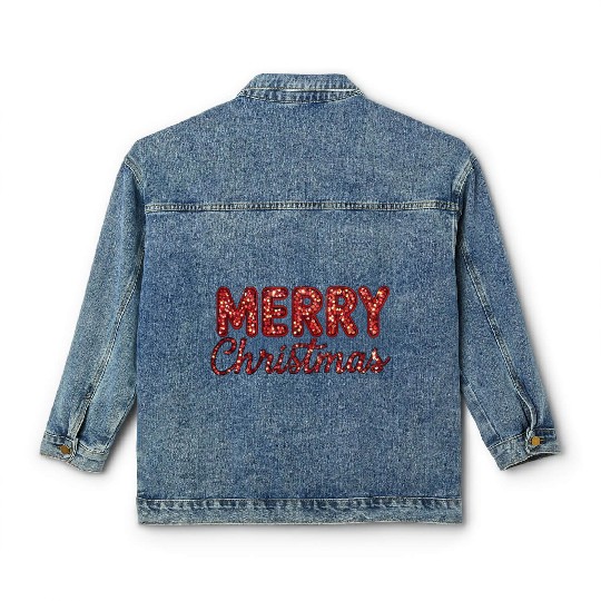 Merry Christmas Sequin Red Sparkle Design Xmas Classic Women's Denim Jackets