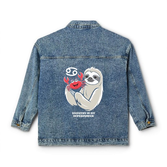 Empathy Is My Superpower: Cancer Zodiac Sloth Classic Women's Denim Jackets