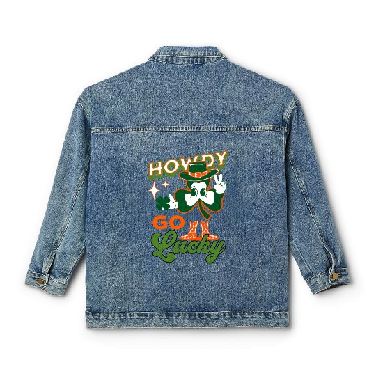 Howdy Go Lucky Saint Patrick's Day Retro Shamrock Classic Women's Denim Jackets