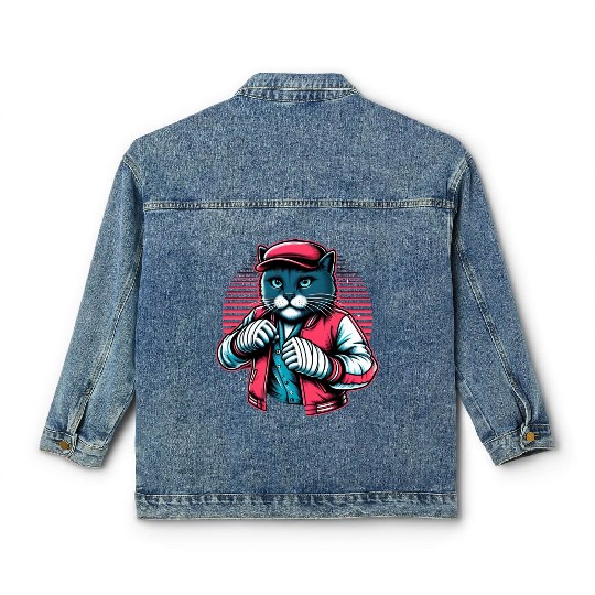 Vintage Street Fighter Cat #Vintage #Streetwear Classic Women's Denim Jackets
