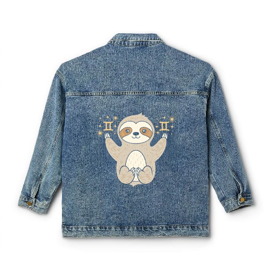 Gemini Zodiac Sloth Embracing Duality Magic Classic Women's Denim Jackets