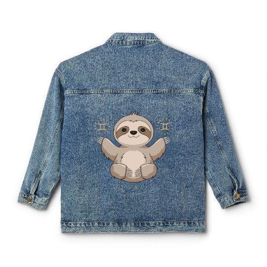Adorable Gemini Zodiac Sloth Embraces Gemini Charm Classic Women's Denim Jackets
