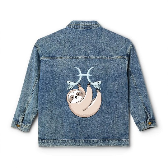 Pisces Zodiac Sloth Embracing Your Cosmic Calm Classic Women's Denim Jackets
