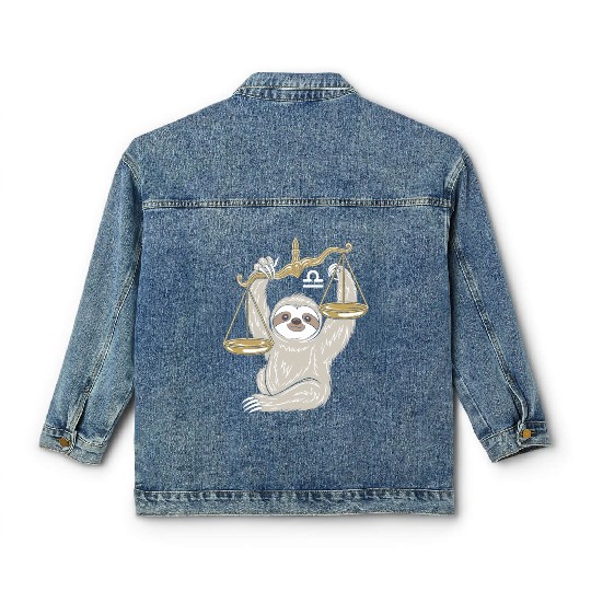 Charming Libra Zodiac Sloth Balancing Serenity Classic Women's Denim Jackets