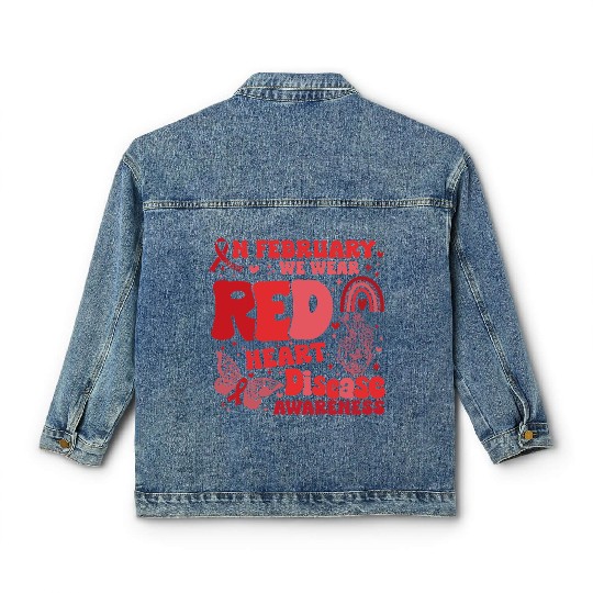 In February We Wear Red Rainbow CHD Awareness Classic Women's Denim Jackets
