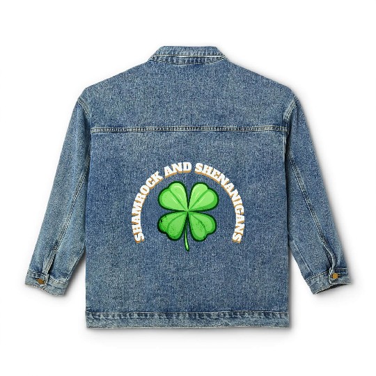 Shamrock and Sheninanigans 4-Leaf Clover Graphic Classic Women's Denim Jackets