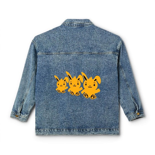 3 Rabbits Three Friends Team Crew Waving Sitting Classic Women's Denim Jackets