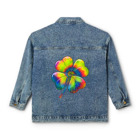 Tie Dye Shamrock Lucky Four Leaf Clover St Patrick Classic Women's Denim Jackets
