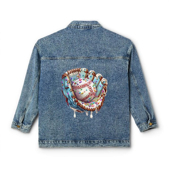 Baseball Drip Ice Cream Sprinkles Baseball Glove Classic Women's Denim Jackets