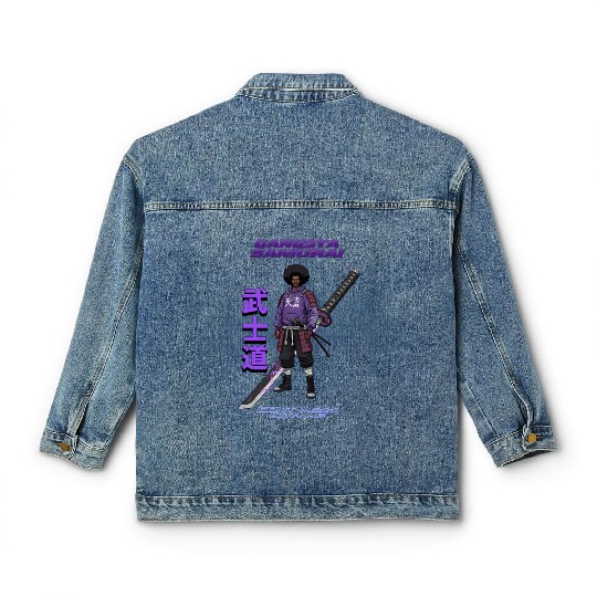 Gangsta Samurai - Afro Street Fighter Anime Manga Classic Women's Denim Jackets
