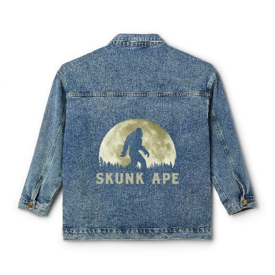 Skunk Ape Bigfoot Moon Silhouette Retro Believe Classic Women's Denim Jackets