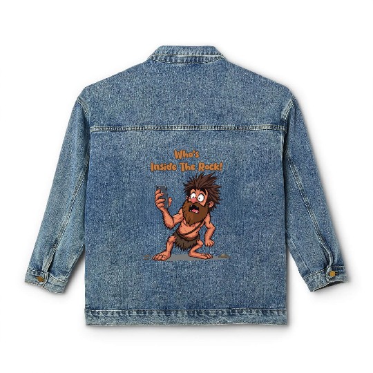 Funny Caveman – Stone Age Meets Modern Technology Classic Women's Denim Jackets