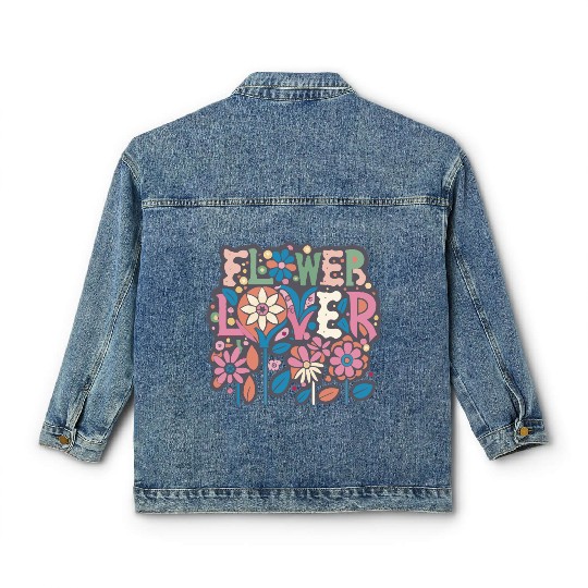 Flower Lover Colorful Floral Design text Art Classic Women's Denim Jackets