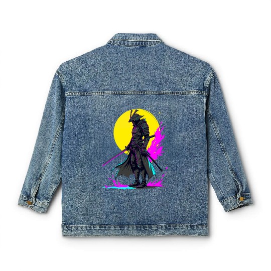 Cyberpunk Samurai Warrior Neon Art Design Classic Women's Denim Jackets
