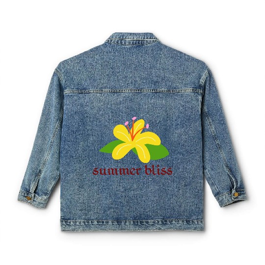 Bright Yellow Summer Blossom Design Classic Women's Denim Jackets
