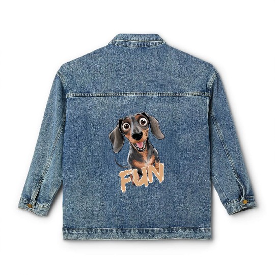 Cheerful Dachshund Fun Expression Classic Women's Denim Jackets