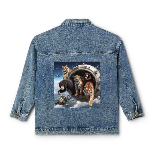 Tigers and chimpanzees and bears spacecraft Classic Women's Denim Jackets