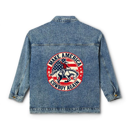 Vintage Western Rodeo USA Flag Make America Cowboy Classic Women's Denim Jackets