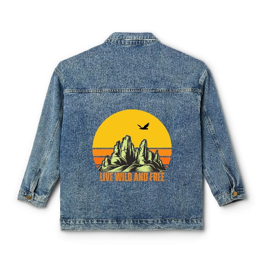 Mountain Sunset with Eagle and Quote Classic Women's Denim Jackets