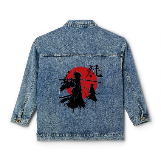 Shadow Samurai Warriors Under Blood Moon Classic Women's Denim Jackets