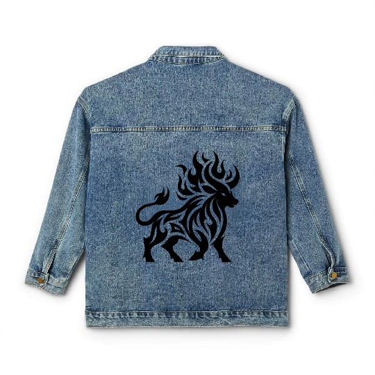Elegant Wild Burning Bull Tattoo Style Classic Women's Denim Jackets
