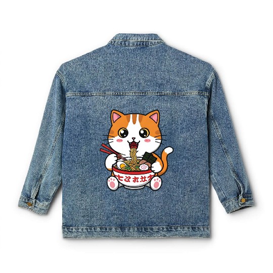 Kawaii Ramen Cat Classic Women's Denim Jackets
