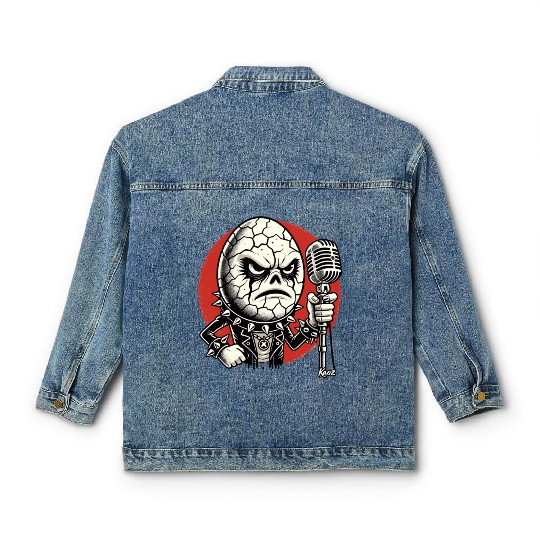 Angry Punk rock music Egg with Mic Classic Women's Denim Jackets