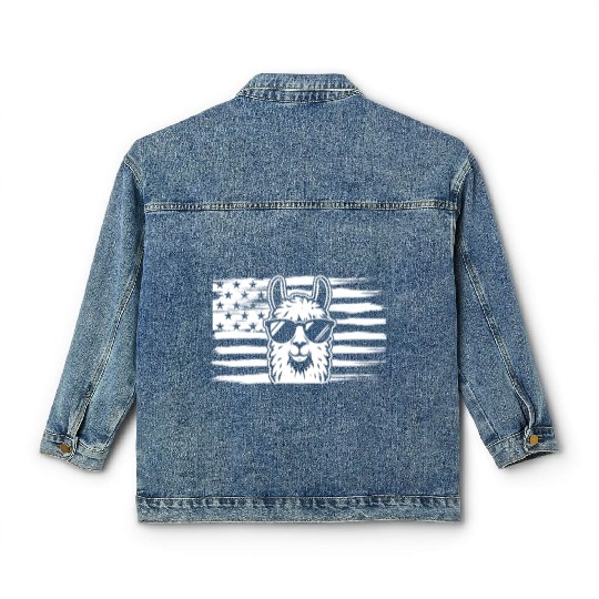 Alpaca Llama US Flag Llama Classic Women's Denim Jackets